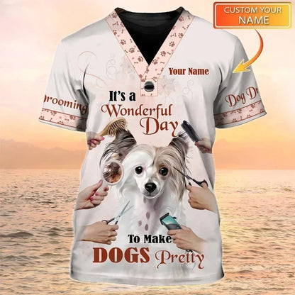 the GROOMER - Dog Grooming Graphic Printed Casual T-Shirts, Pet Groomer Customized Oversized Workwear, EU Size Unisex Pullover