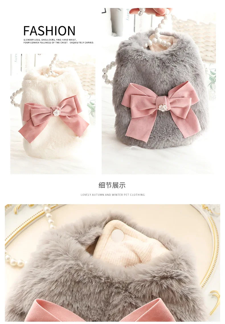 the PRINCESS PUPPY - Dog/Cat Princess Cotton Clothes, Elegant Luxury Fur Winter Overcoat for Small Dog/Cat, Clothes Bowknot Chihuahua