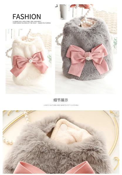 the PRINCESS PUPPY - Dog/Cat Princess Cotton Clothes, Elegant Luxury Fur Winter Overcoat for Small Dog/Cat, Clothes Bowknot Chihuahua