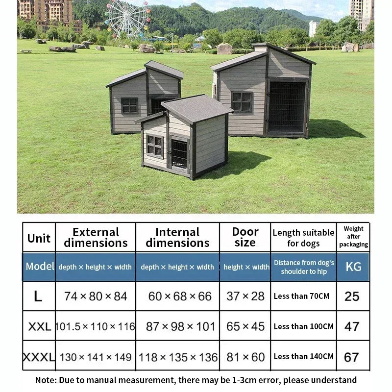 the DOUBLE DUPLEX DOGHOUSE - Custom 118cm*102cm*117cm Outdoor Dog Niche, Large Rainproof Wooden Dog Kennel, Pet Cages Houses