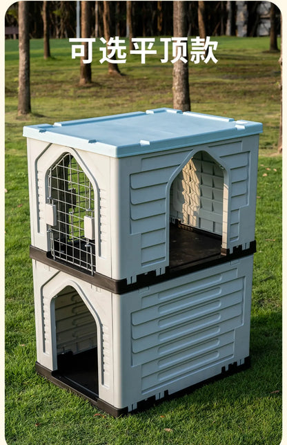 Double-decker kennel outdoor four-season dog house autumn and winter rainproof dog house outdoor stray cat nest dog cage villa