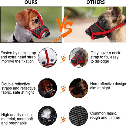 the EASYBREATHE DOG MUZZLE - Soft Fabric Adjustable Strap Pet Mask, Mesh Dog Muzzle Allows Panting and Drinking, Prevents Biting, Dog Mouthpiece