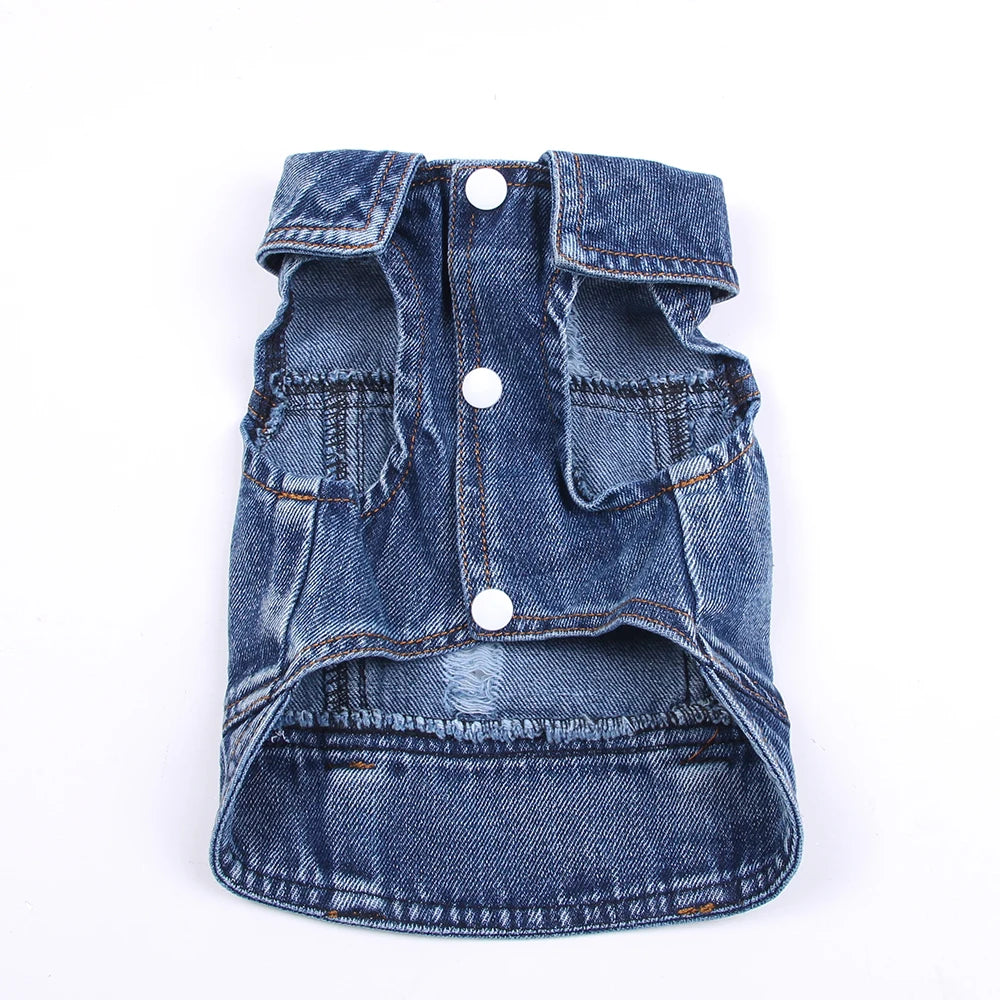 Dog Cat Jeans Jacket Blue Denim Coat Vest Pet Puppy Spring/Autumn Clothes Apparel 6 sizes