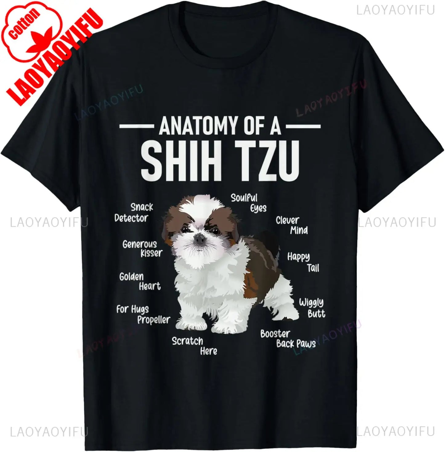 the SHIH TZU ANATOMY - Anatomy of Shih Tzu Animal Dog Breeder Canine Lover T-Shirt, Regular Short Sleeve Tops, O-Neck Casual Style Summer Cotton Tee