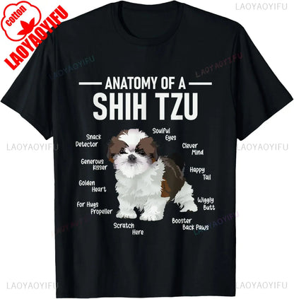 the SHIH TZU ANATOMY - Anatomy of Shih Tzu Animal Dog Breeder Canine Lover T-Shirt, Regular Short Sleeve Tops, O-Neck Casual Style Summer Cotton Tee