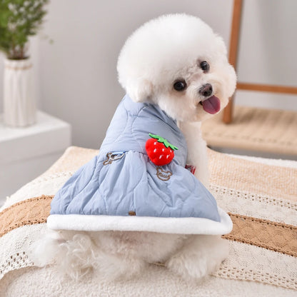 Strawberry Yorkshire Terrier Clothing For Small Dog Pink Blue Harness Outdoor Pet Dress Autumn Winter Outfit Cat Chihuahua Coat