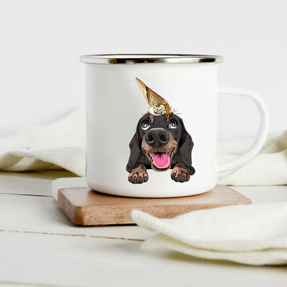 Funny Dachshund Print Creative Enamel Mug Coffee Wine Mugs Cartoon Dogs Paw Party Drink Beer Juice Milk Cups Gifts for Lover Dog