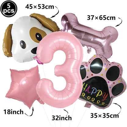 Dog Theme Party Digital Balloon Dog Head Dog Paw and Pink Dog Bone Shaped Foil Balloon Baby Shower Kids Birthday Pets Decoration