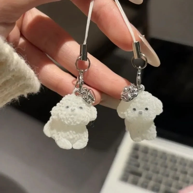 1/2Pcs Kawaii Puppy Keychain 3D Flocked Dog Little Plush Animal Pendant Backpack Car Keyrings Charms Hangs Decor Accessories