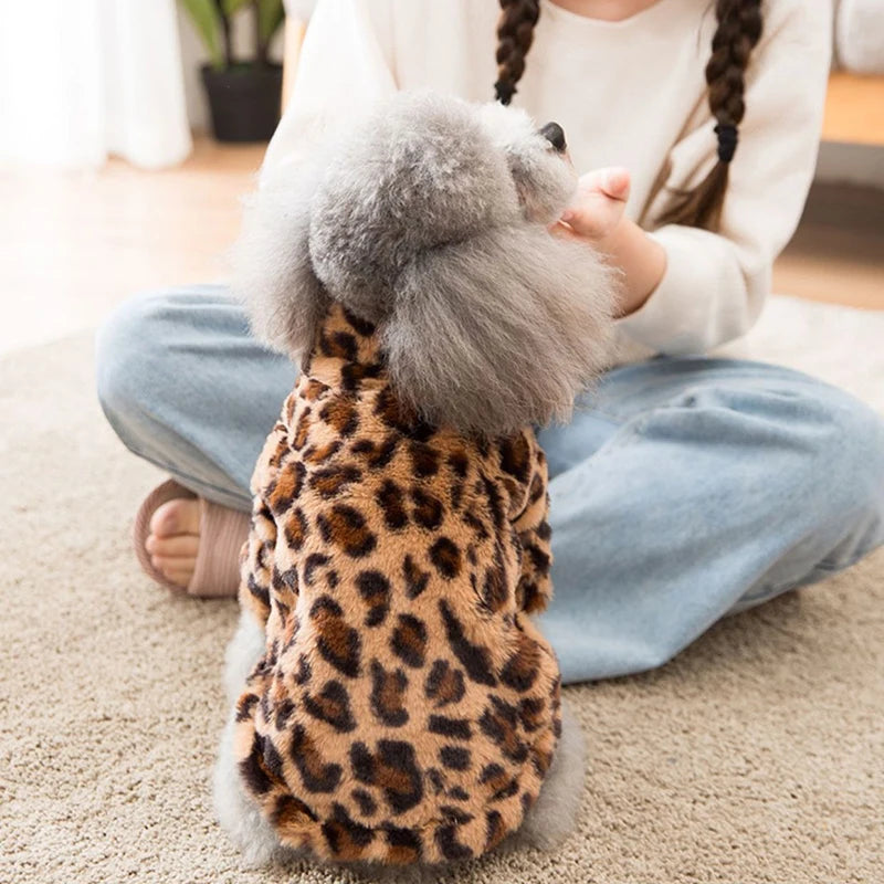 Winter Warm Dogs Coat Leopard Print Small Breed Dogs Clothes Fancy Luxury Coats Puppy Female Schnauzer Pet Clothing Supplies