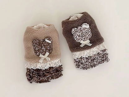 Pet Flower Plush Coat Dog Flower Cake Skirt Cute Dog Plush Hat Dog Clothes Winter Bear Flower Plush Thick Vest Coat Bottom Skirt