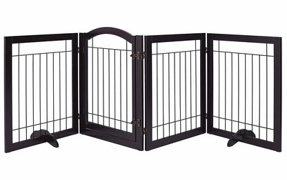 the BARRIER FENCE - Wood Pet Fence, Indoor Stainless Steel Dog Cage, Dog Fence - Large Outdoor With 4 Panels