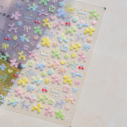 Colorful Balloon Cute Puppy Flower Cherry Bowknot Love Happy Dog Animal Self Adhesive Nail Art Sticker Decoration Manicure Decal