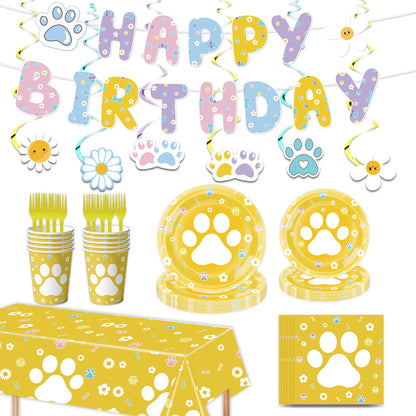 Dog Birthday Party Supplies Pink Blue Paw Paper Plates Napkins Cups Cute Puppy Theme Kids Birthday Baby Shower Party Table Decor
