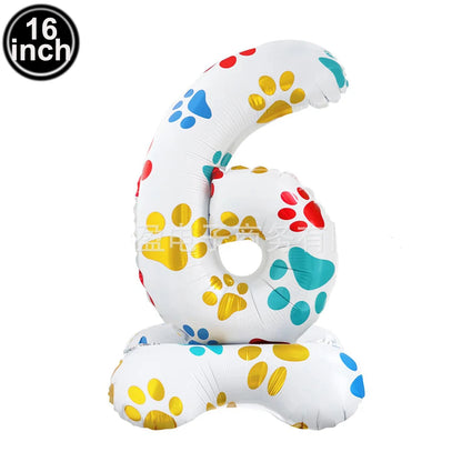 16inch Dog Paw 0-9 Theme Number Foil Balloons Color Dog Birthday Party Balloon Decorations Kids Puppy Party Supplies