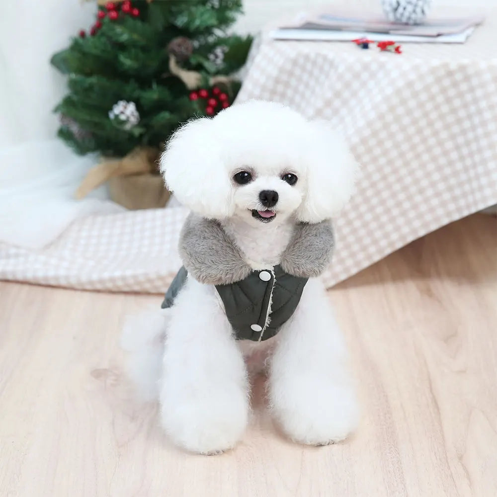 Warm Chihuahua Dog Cat Clothes Winter Fur Collar Small Dogs Puppy Coat Thick Cotton Pet Jacket Outfits Clothes for Small Dog Pug