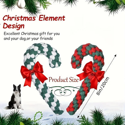 1pc Christmas Dog Rope Toy-Candy Cane Lasso Design with Red&White Stripes&Green Checkered Pattern,Safe Jute Blend Chew Toy