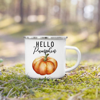 Pumpkin Leaves Dog Cat Printed Enamel Mugs Coffee Cups Fall Thanksgiving Party Wine Juice Mug Handle Cup Autumn Holiday Gifts