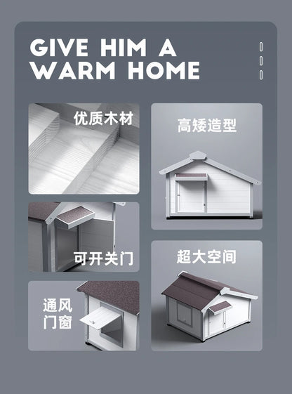 the DOG SHED - Rainproof and Cold-Proof Outdoor Doghouse Kennel, Winter Warm Large Dog Wooden Luxury Villa Doghouse