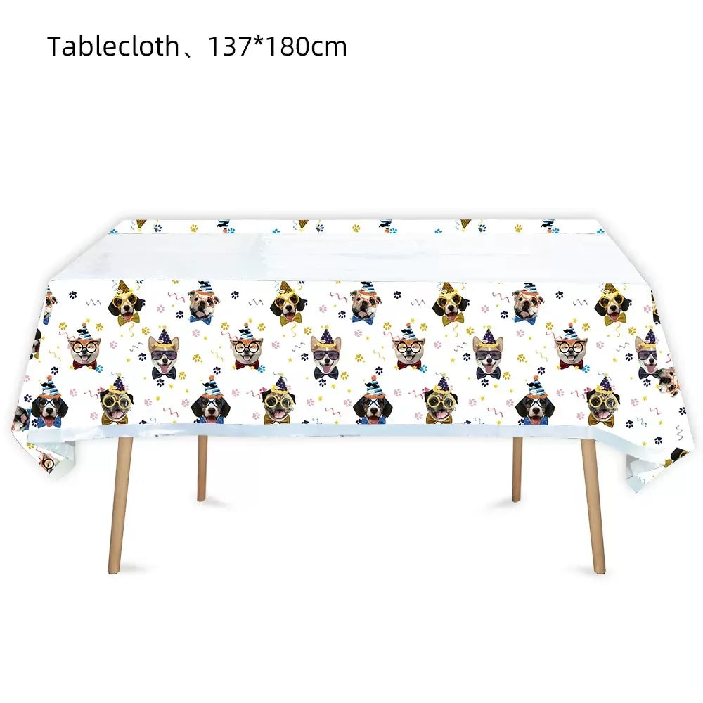 Dog Party Decoration Pet Party Tableware Plate Cup Napkin Tablecloth Birthday Party Banner