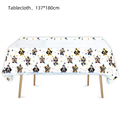 Dog Party Decoration Pet Party Tableware Plate Cup Napkin Tablecloth Birthday Party Banner