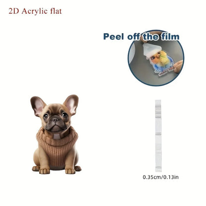 French Bulldog in Sweater Pendant Keychain,Cartoon Puppy 2D Flat Acrylic Ornament,Hanging Decoration for Car,Bags,Festive,Gift