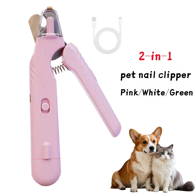 2 In 1 Pet Nail Clippers with Led Light Dog Cat Special Blood Line Scissors Multifunction Animals Paw Nail Trimmer Pet Supplies