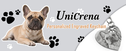 UniCrena Engraved Dog Keychain - Custom Pet Picture Keychain for Dog Cat Lovers Pet Loss Sympathy Gift Stainless Steel Heart
