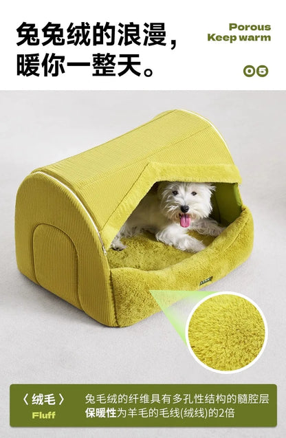 Dog Bed for Warmth in Winter, A Small Dog for A Sense of Security, and A Warm Dog House in Winter