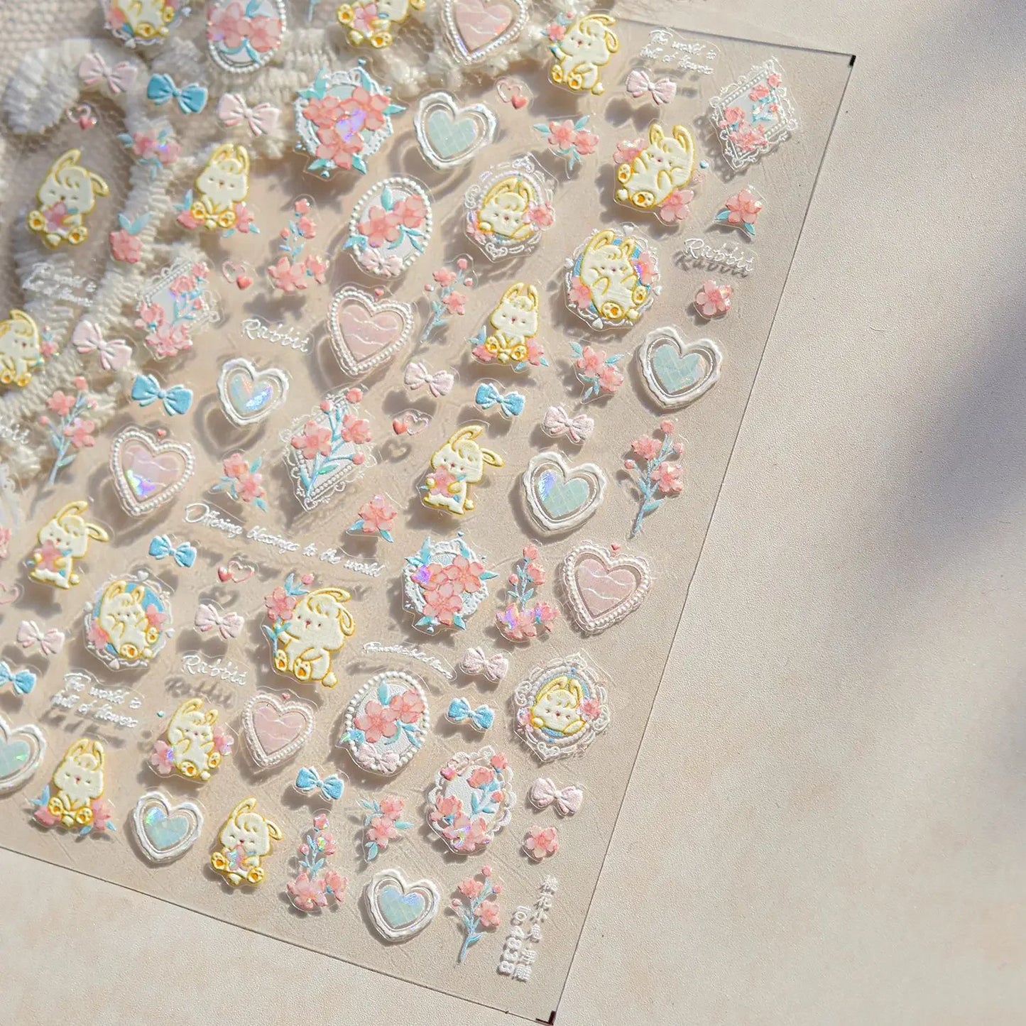 Graffiti Cat Claw Rabbit Bunny Bear Dog Flower Lovely Animal Fruit Dim Sum Candy Sunflower Adhesive 5D Nail Art Stickers Decal