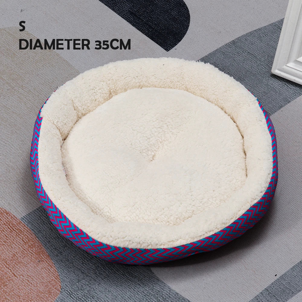Winter Round Warm Dog Sofa Bed Pets Supplies Canvas Stripe Mat Plush Cats Nest Mat Dog Basket Pet Soft Cushion Machine Washable