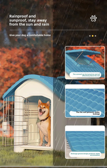 the IN THE DOGHOUSE - Large Waterproof Outdoor Doghouse - Detachable & Washable Dog Cage for Medium/Large Breeds, All-Weather Shelter