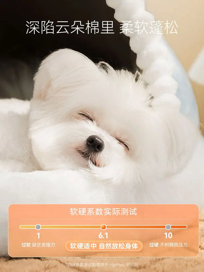 Kawaii Sanrio Cinnamoroll Dog Beds Cute Cat Mats Kennel Winter Warm Enclosed Safe House Removable Washable Sleeping Mat