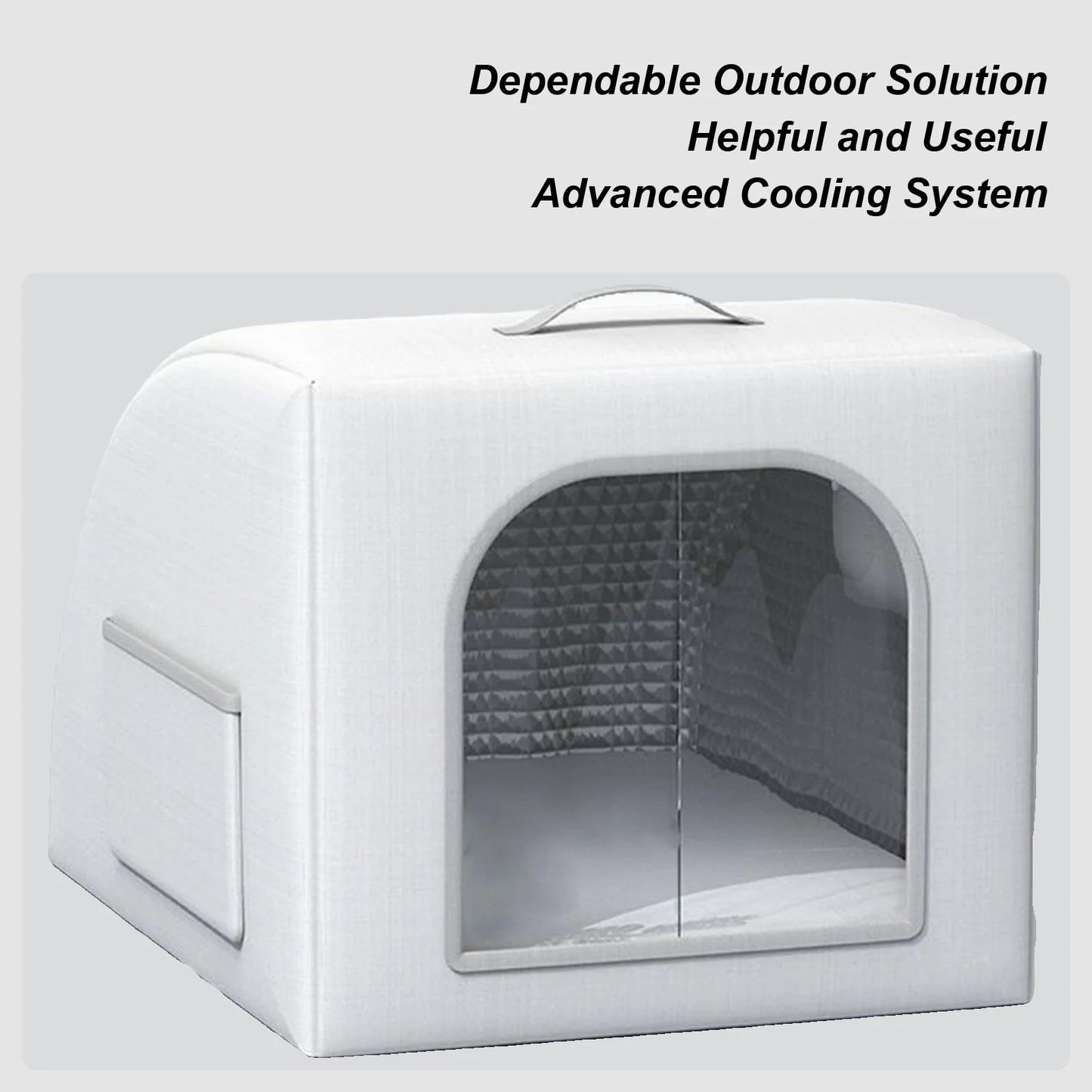 the COOLING CAVE - Doghouse with Cooling, Foldable Pet Cooling Shelter for Dogs/Cats with 8 Ice Bags, Doghouse for Farm, Backyard, Living Room, Front Door