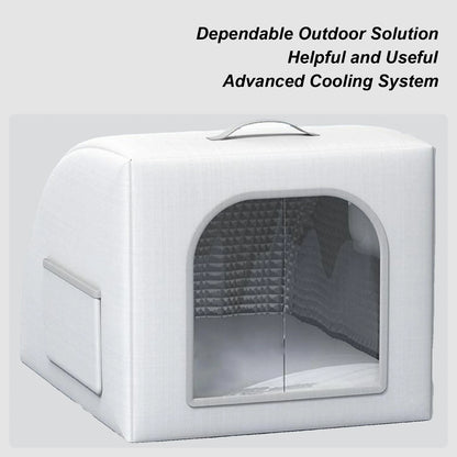 the COOLING CAVE - Doghouse with Cooling, Foldable Pet Cooling Shelter for Dogs/Cats with 8 Ice Bags, Doghouse for Farm, Backyard, Living Room, Front Door
