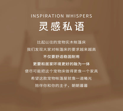 Wooden Pet Tent House - Washable Dog Bed for Small Dogs, Cat House with Removable Cover, Cozy Pet Tent for Indoor/Outdoor Use