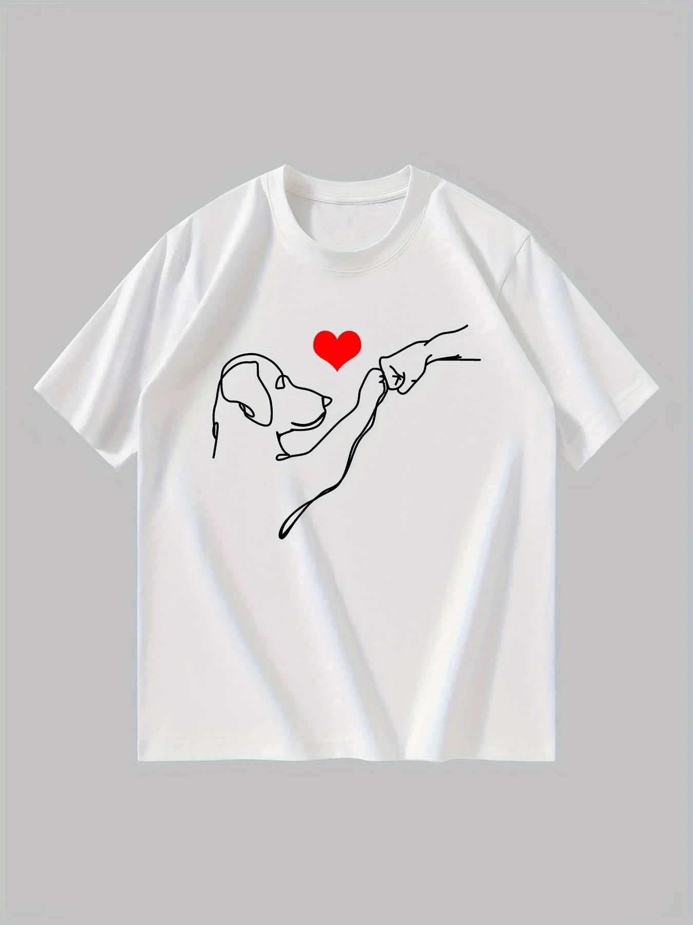 the LOVE PUNCH - Men's Summer 100% Cotton Fashionable Casual Loose Dog and Heart Pattern Printed Sports Round Neck Short Sleeve T-Shirt Top