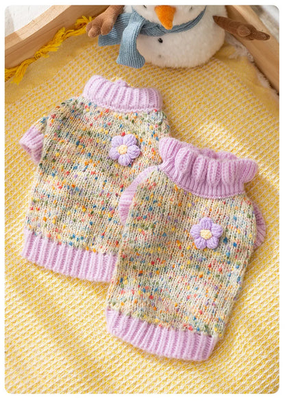 Autumn and Winter Pet Dot Little Flower Sweater Comfortable Warm Dog Clothes Teddy Cat Clothing Puppy Clothes for Small Dogs