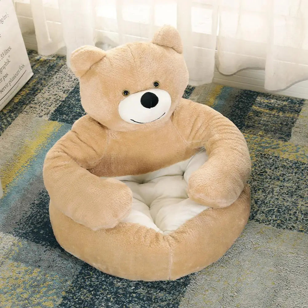 Dog Bed Plush Fabric Soft Pet Sofa Warm Fluffy Teddy Bear Dog Bed with Armrests Cozy Plush Cat Sofa Bed Non-slip for Cats