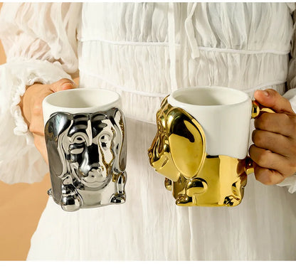 1pc Creative Stereo Dog Coffee Cup Cartoon Animal Tea Cup Gold Plated Silver Dog Ceramic Mug Couple Gift Oatmeal Mug Home Decor