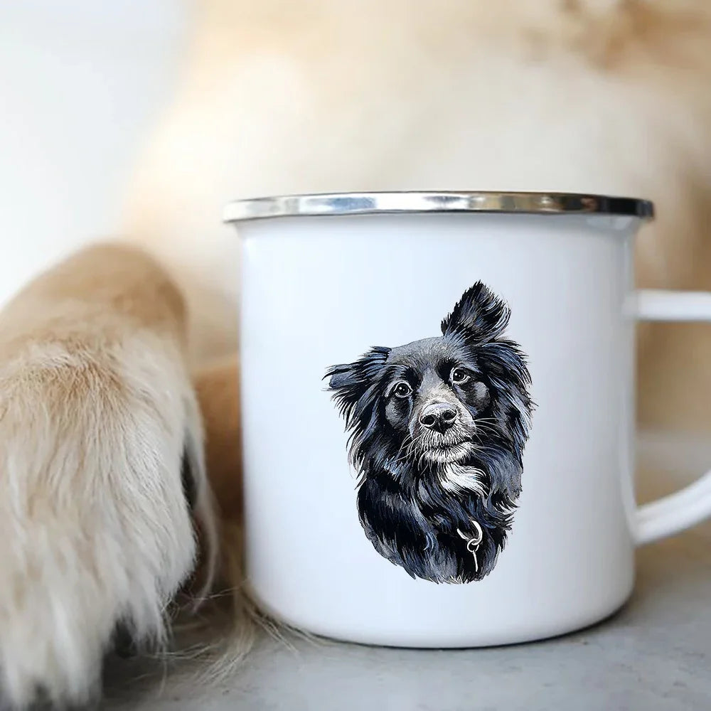 Cute Dog Printed Enamel Coffee Tea Mugs Office Home Party Beer Drink Cola Cups Funny Handle Camping Water Mug Best Friend Gifts