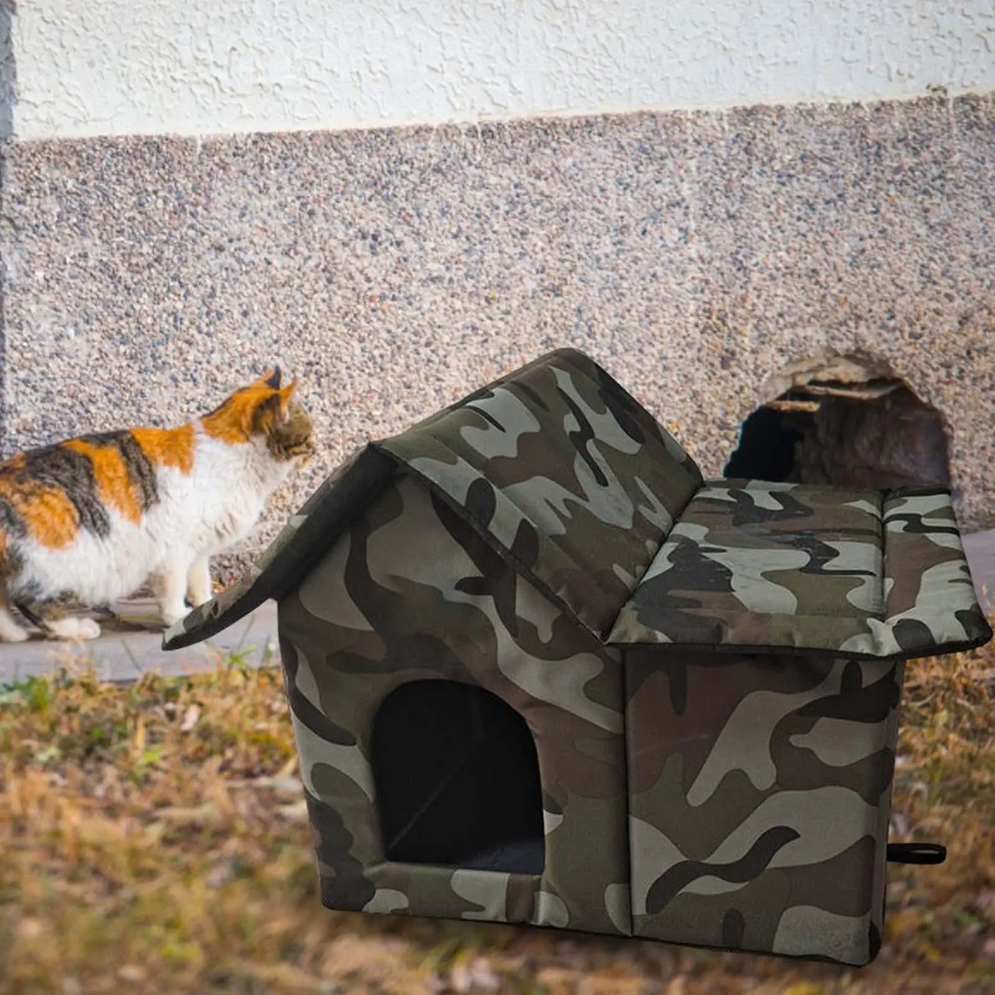 the CAMO HOUSE - Pet Shelter, Waterproof Four Seasons Outdoor Cat/Doghouse, Winter Warm Pet Cat/Dog Cave, Sleeping Beds Tent for Small Dog/Puppy Supplies