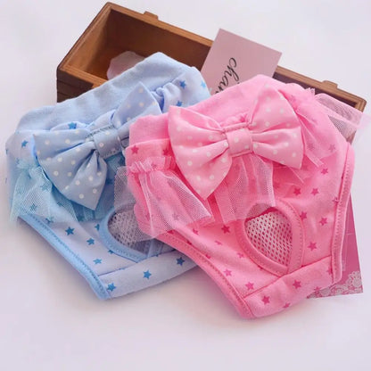 Dog Menstrual Pants Comfortable Anti-harassment Pet Sanitary Pants Breathable Cotton Puppy Bowknot Diaper Clothing Pet Supplies