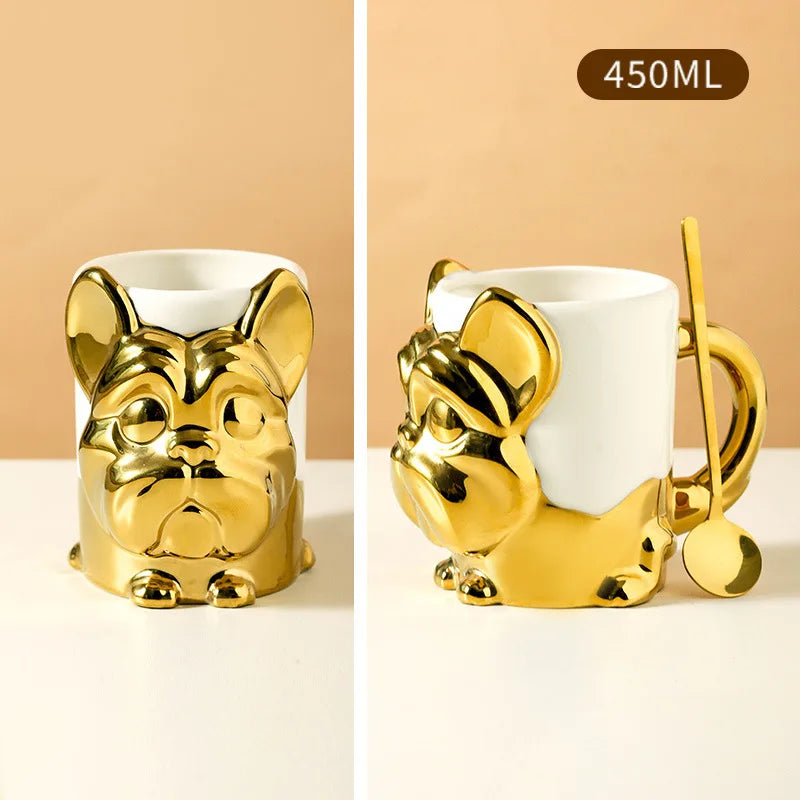 1pc Creative Stereo Dog Coffee Cup Cartoon Animal Tea Cup Gold Plated Silver Dog Ceramic Mug Couple Gift Oatmeal Mug Home Decor