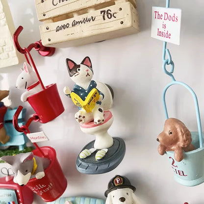 3D Fridge Magnet Puppy Cartoon Cat and Dog Refrigerator Stickers  Anti-theft Entrance Door Decorative Magnetic Creative Message