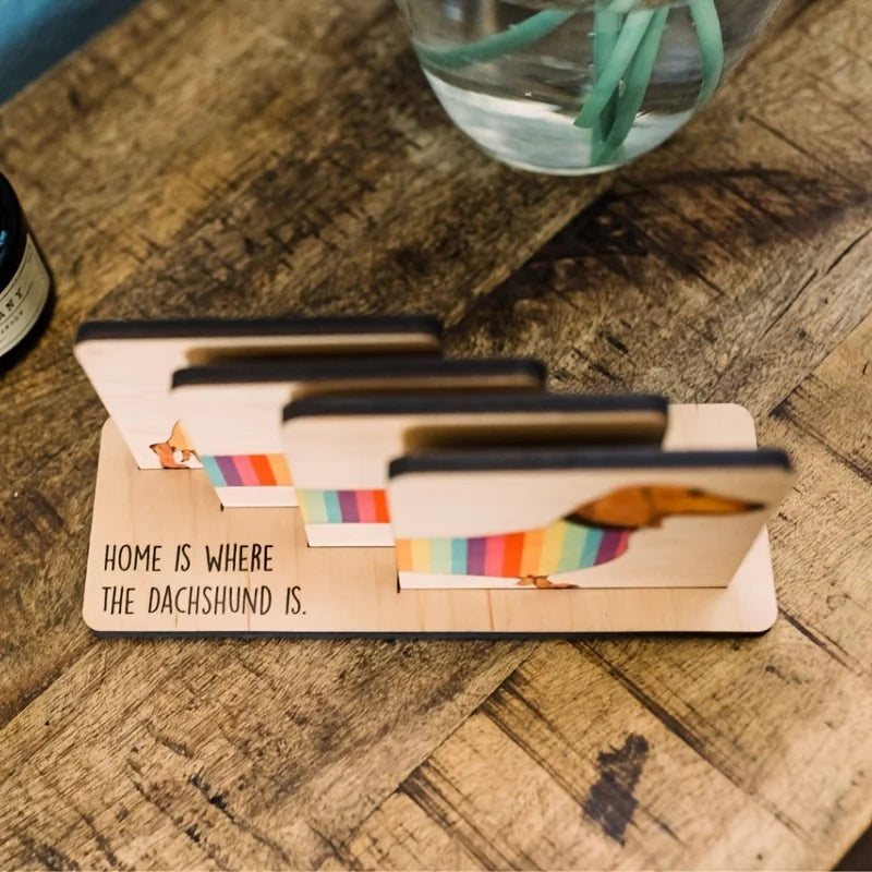 Dachshund Coaster Set, Creative Wooden Coaster, Home Decor, Living Room Table Desk Decoration