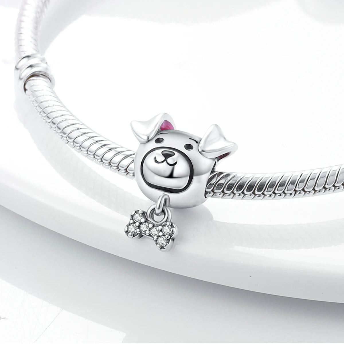 Dog Pet Charms 925 Silver Doggy Paw French Bulldog Bones Beads fit Original Bracelet DIY Fine Jewelry