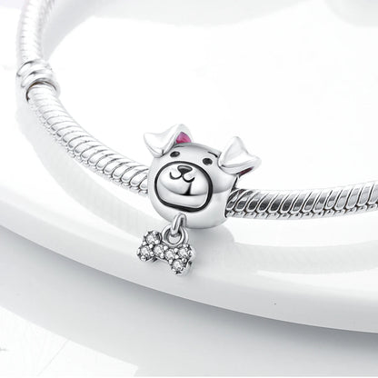 Dog Pet Charms 925 Silver Doggy Paw French Bulldog Bones Beads fit Original Bracelet DIY Fine Jewelry