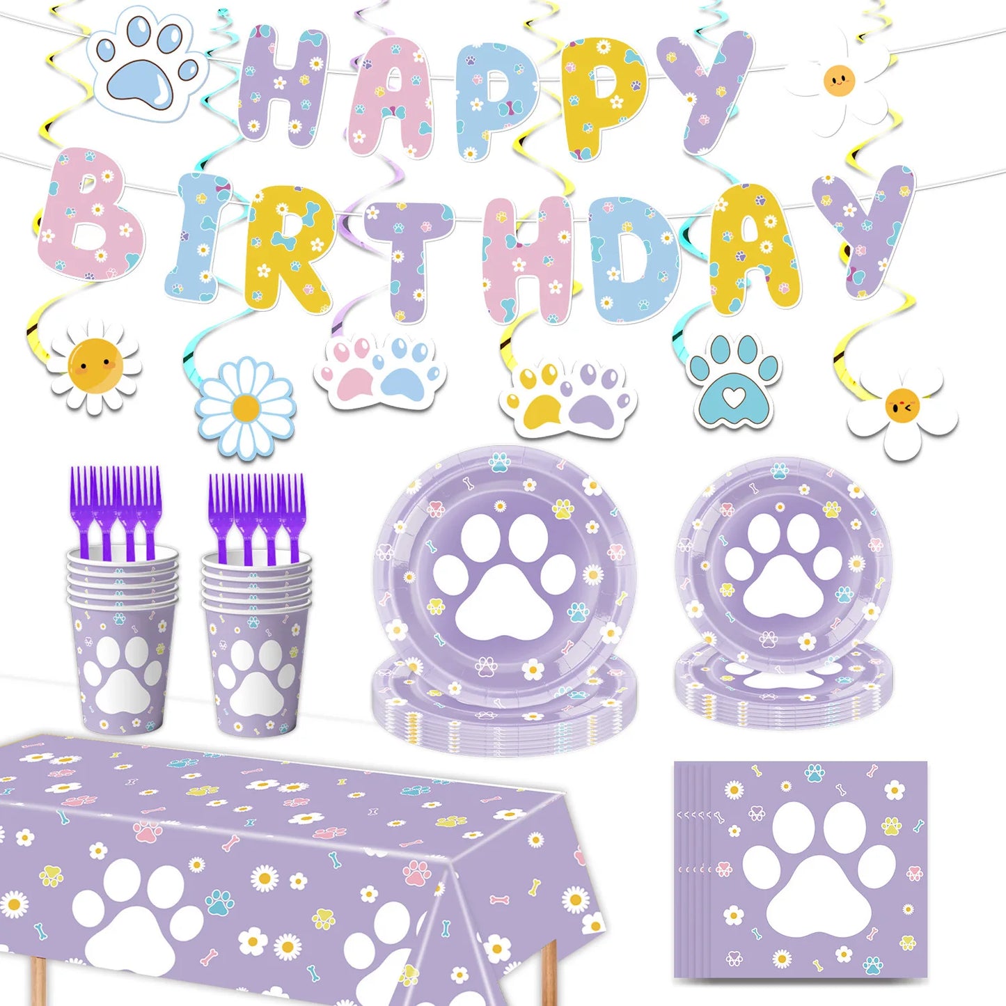 Dog Birthday Party Supplies Pink Blue Paw Paper Plates Napkins Cups Cute Puppy Theme Kids Birthday Baby Shower Party Table Decor