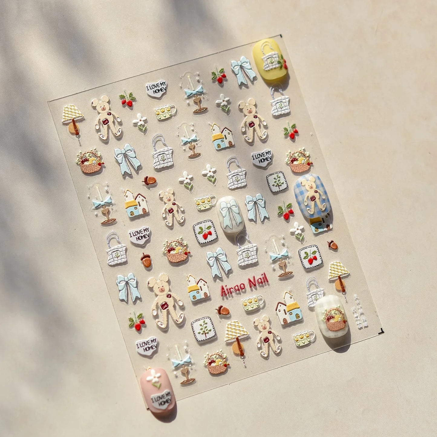 Graffiti Cat Claw Rabbit Bunny Bear Dog Flower Lovely Animal Fruit Dim Sum Candy Sunflower Adhesive 5D Nail Art Stickers Decal